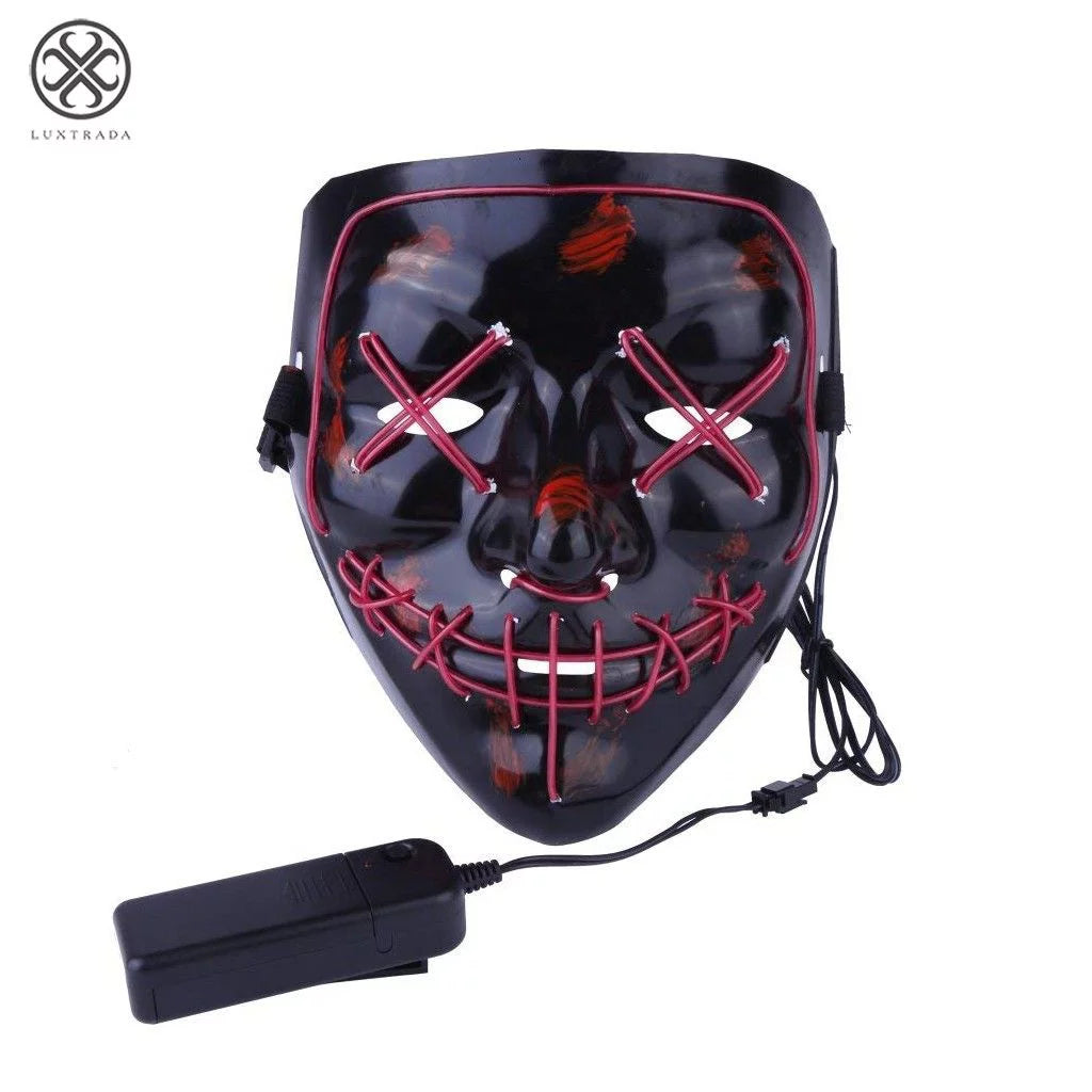 Halloween LED Glow Mask Cosplay Led Costume Mask EL Wire Light up the Purge Movie + AA Battery (Dark Green)